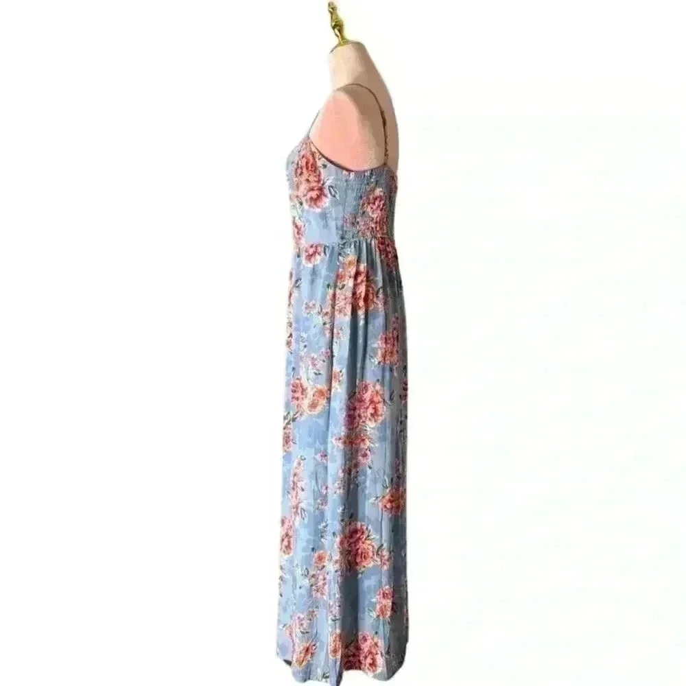 Band of Gypsies Floral Maxi Dress  Blue/Coral Medium NWT boho garden girl fairy - Picture 4 of 15